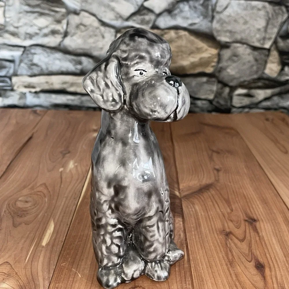 Vintage 1970s Gray Ceramic Noodle Poodle Dog 6.5
